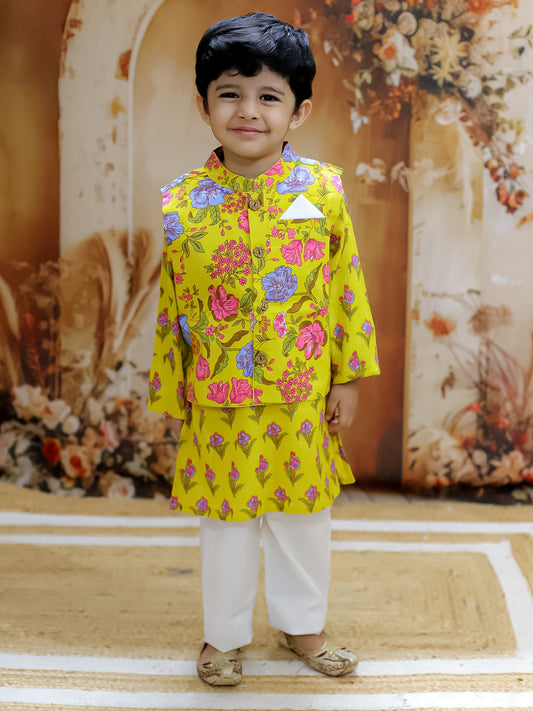 Summer Floral- 3 Pc boys kurta pajama